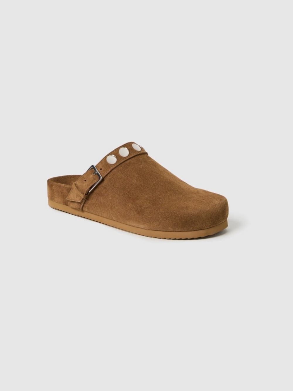 PAIGE Tan Suede Stud-Accent Mule Clog